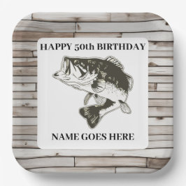 Largemouth Bass Rustikales Angeln im Freien Geburt Pappteller