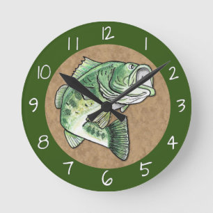Largemouth Jumping Bass Fishing Runde Wanduhr
