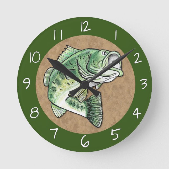 Largemouth Jumping Bass Fishing Runde Wanduhr (Vorderseite)