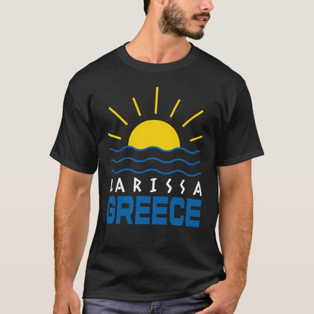 Larissa Greece Sunshine and Sea Men's Black T-Shirt (Vorderseite)