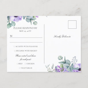 Larissa Lila Floral Meal Choice Wedding RSVP Postkarte