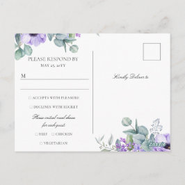 Larissa Lila Floral Meal Choice Wedding RSVP Postkarte