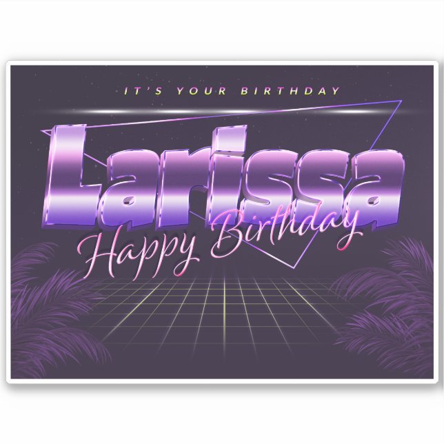 Larissa Name Vorname lila retro Sticker Geburtstag (Vorderseite)