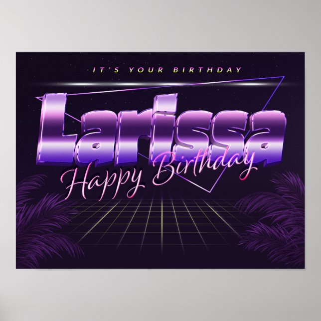 Larissa Vorname lila retro poster Geburtstag (Vorne)