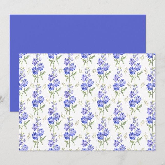 Larkspur Floral Botanical Note Card Mitteilungskarte (Vorne/Hinten)