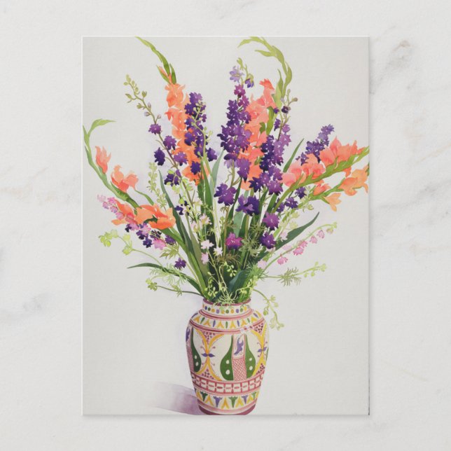 Larkspur und Gladioli in einer marokkanischen Vase Postkarte (Vorderseite)