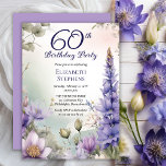 Larkspur | Water Lily Floral 60. Geburtstagsparty Einladung<br><div class="desc">Eleganter Larkspur und Wasserlililie Blumendesign "60th Birthday Party" Design mit einem Blumenrahmen von lila Larkspur und Wasserlilililie auf einem pastellfarbenen Aquarell.</div>