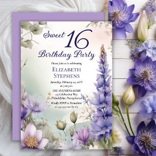 Larkspur Water Lily Floral Sweet 16 Geburtstagspar Einladung
