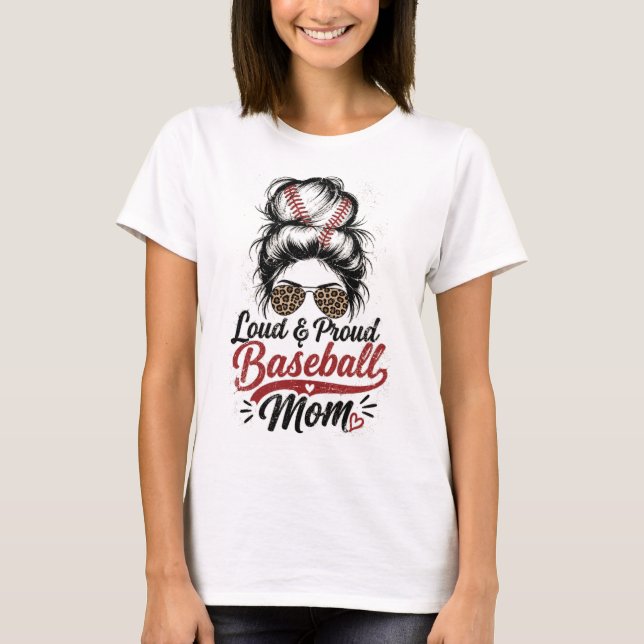 Lärmende stolze Baseball-Mutter Leopard unordentli T-Shirt (Vorderseite)