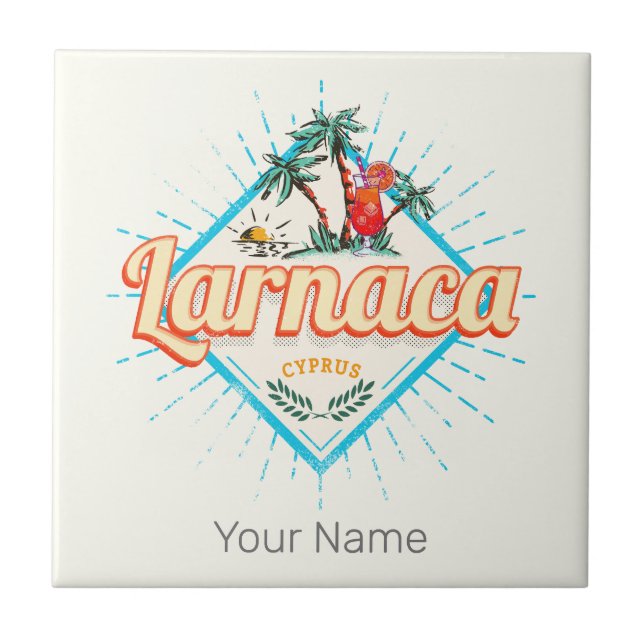 Larnaca Cyprus Retro Cocktail Vintag Sunset Fliese (Vorderseite)
