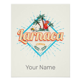 Larnaca Cyprus Retro Cocktail Vintag Sunset Poster