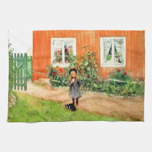 Larsson - Brita mit Katze und Sandwich Geschirrtuch (Horizontal)