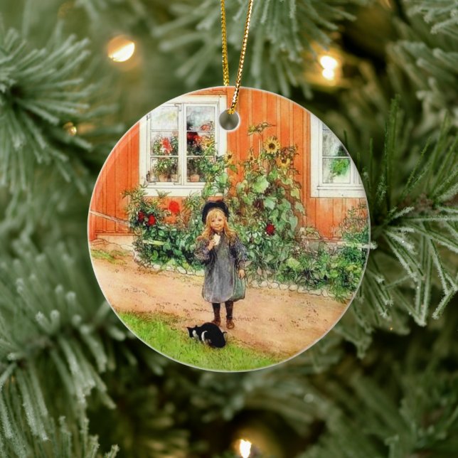 Larsson - Brita mit Katze und Sandwich Keramik Ornament (Baum)