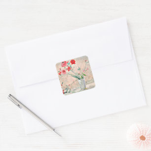 Larsson - Nelken und Mohnblumen Quadratischer Aufkleber