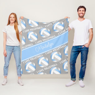 las blaues graues I-Liebe-Volleyballtextmuster Fleecedecke