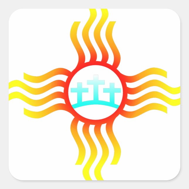 Las Cruces New Mexico Zia mit drei Kreuzen Quadratischer Aufkleber (Vorderseite)