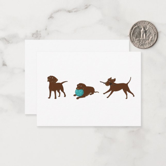 las Schokolade Labrador Cartoon Streifen Mitteilungskarte (Vorderseite/Rückseite Beispiel)