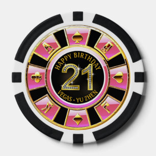 Las Vegas 21. Geburtstag Casino Rosa schwarzes G Pokerchips
