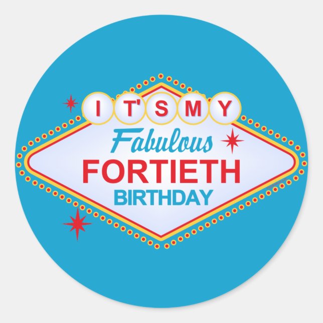 Las Vegas 40. Geburtstag Runder Aufkleber (Vorderseite)