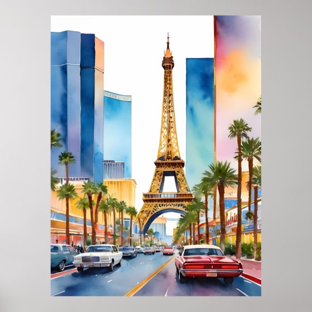 Las Vegas Aquarellkunst Poster (Vorne)