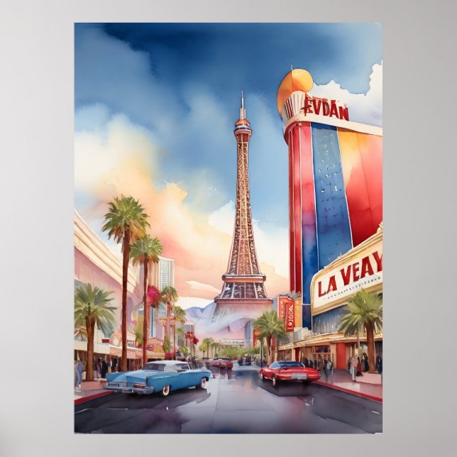 Las Vegas Aquarellkunst Poster (Vorne)