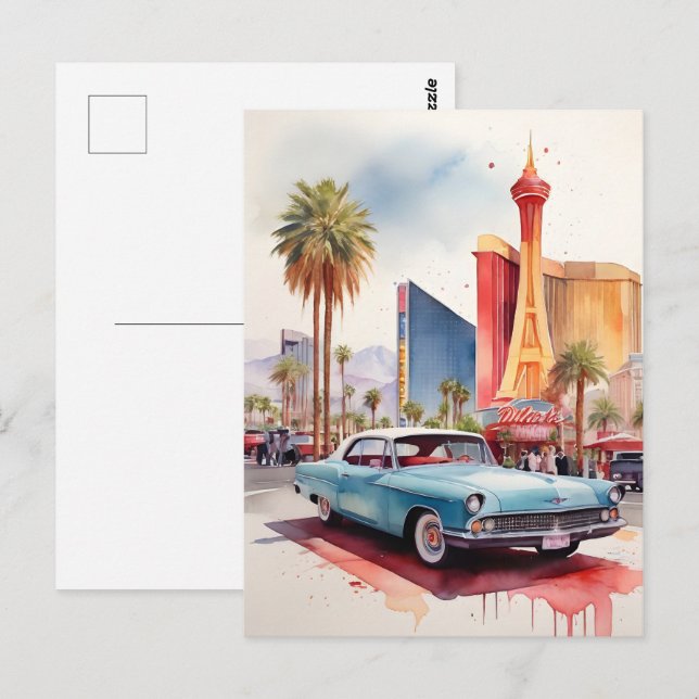 Las Vegas Aquarellkunst Postkarte (Vorne/Hinten)