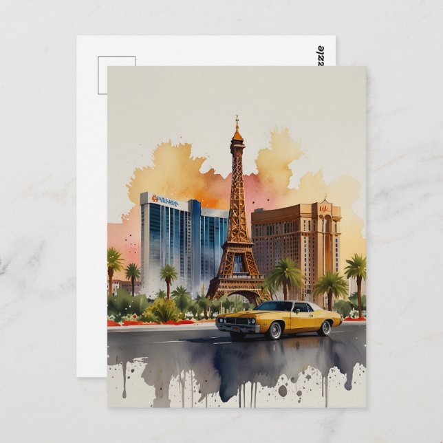 Las Vegas Aquarellkunst Postkarte (Vorne/Hinten)
