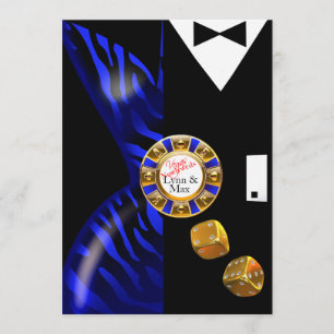 Las Vegas Art Deco Hochzeitsempfang Kobalt Einladung