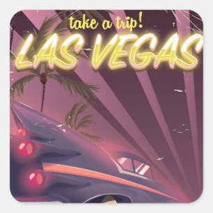 Las Vegas Auto Vintage Reiseplakat. Quadratischer Aufkleber