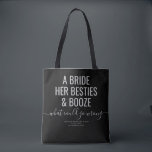 Las Vegas Bachelorette Funny Bride Besties Booze<br><div class="desc">Funny Black und Gray Las Vegas Bachelorette individuelle Totttasche mit "Eine Braut, ihre Bestien, und Stiefel ... was könnte schief gehen?" lustiges Zitat in modernen, großen Schriftart mit Kalligraphie-Schriftzeichen-Akzent und personalisierten Text für den Anlass, Datum und Ort. Alle Farben und Schriftart sind editierbar, wenn Sie Ihre eigene lustige Bachelorette-Tasche für...</div>