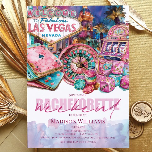 Las Vegas Bachelorette Wochenende Luxus Pink Lila Einladung (Von Creator hochgeladen)