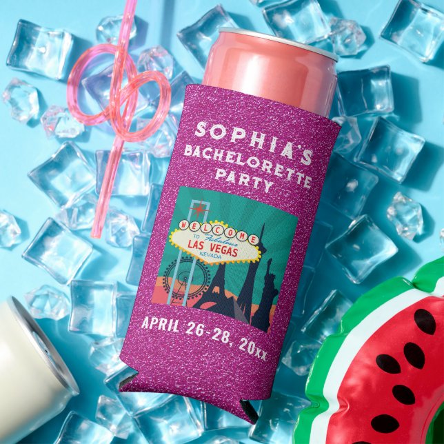 Las Vegas Bacherolette Gastgeschenk Rosa Glitzer Selters Dosenkühler (In Situ Sommer)