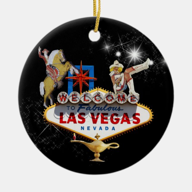 Las Vegas Begrüßungszeichen auf Starry Background Keramik Ornament (Vorne)
