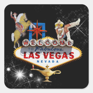 Las Vegas Begrüßungszeichen auf Starry Background Quadratischer Aufkleber