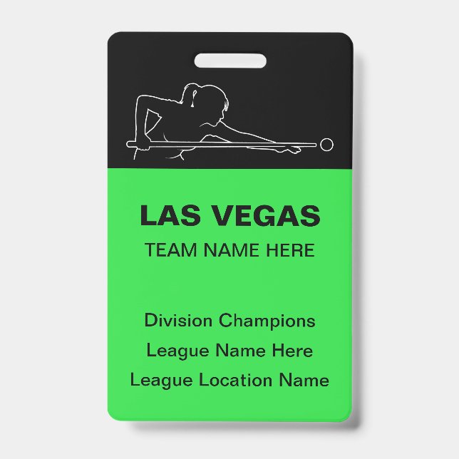Las Vegas Billard-Themen-Massen-Team-Name-Abzeiche Ausweis (Vorderseite)