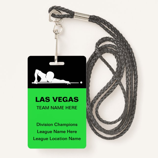 Las Vegas Billiards Theme Bulk Team Name Badges Ausweis (Vorderseite mit Schlüsselband)