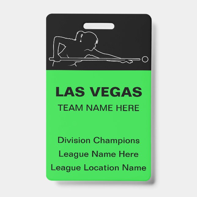 Las Vegas Billiards Theme Bulk Team Name Badges Ausweis (Front)