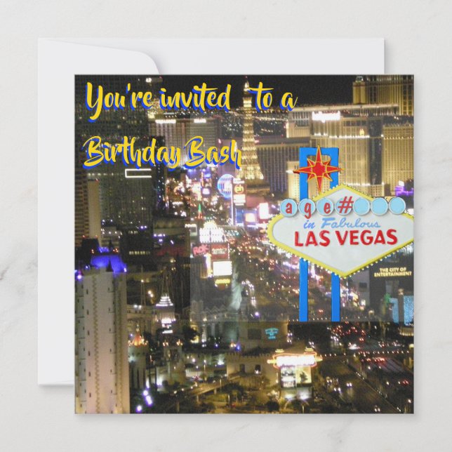 Las Vegas Birthday Bash jedes Alter auf Begrüßungs Einladung (Vorderseite)