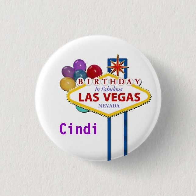 Las Vegas BIRTHDAY Button personalisieren mit Name (Vorderseite)