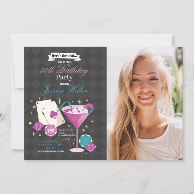 Las Vegas Birthday Casino Foto Party Einladung (Vorderseite)