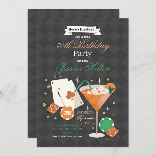 Las Vegas Birthday Casino Lugano Festival - Martha Einladung (Vorne/Hinten)