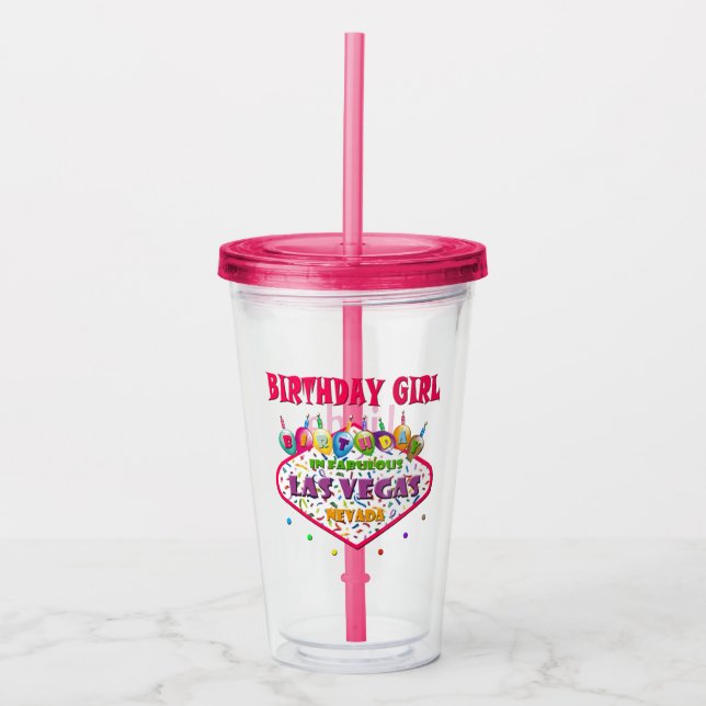 Las Vegas Birthday Girl Acrylic Tumbler Acryltrinkbecher (Vorderseite)