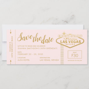 Las Vegas Birthday Pink Gold Save the Date Ticket Einladung