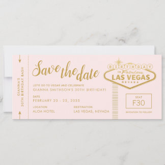 Las Vegas Birthday Pink Gold Save the Date Ticket Einladung