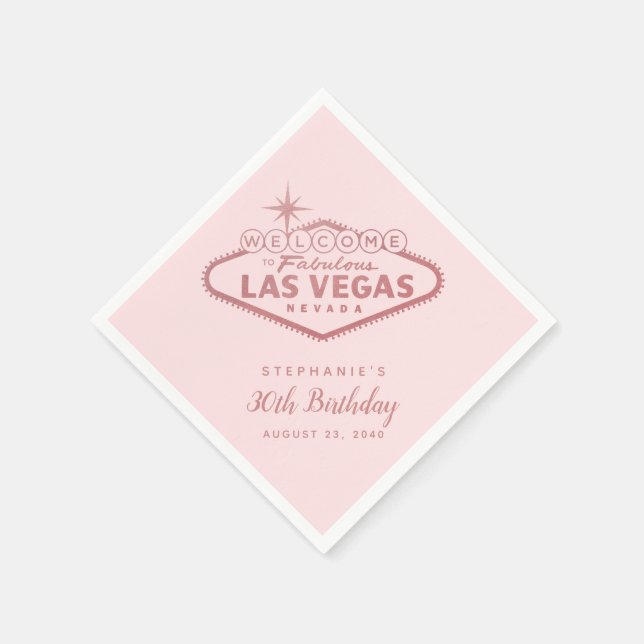 Las Vegas Birthday Sign Rose Gold Pink Party Serviette (Ecke)