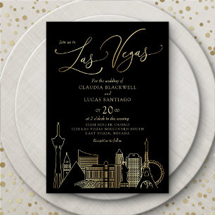 Las Vegas Black and Gold Wedding Einladung