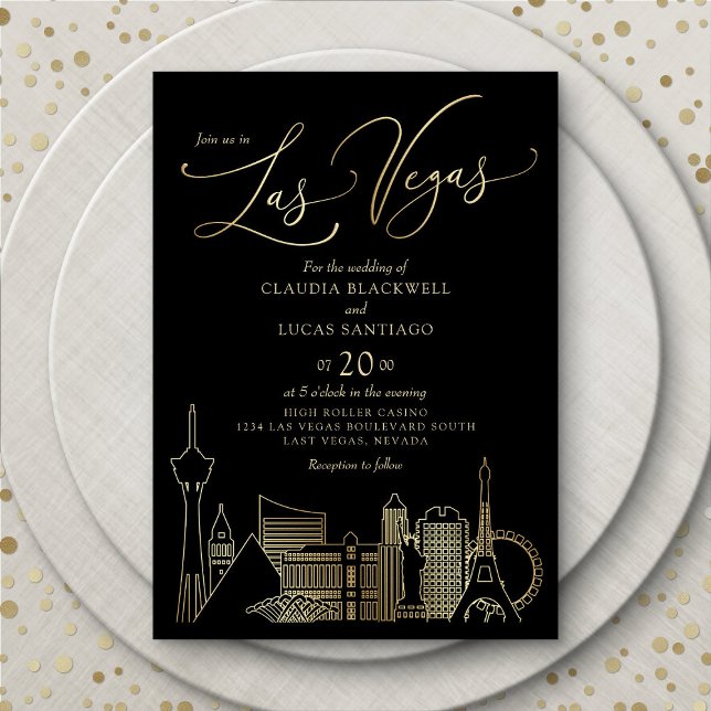 Las Vegas Black and Gold Wedding Einladung (Von Creator hochgeladen)