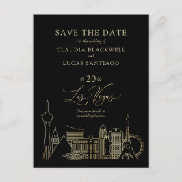 Las Vegas Black and Gold Wedding Postkarte