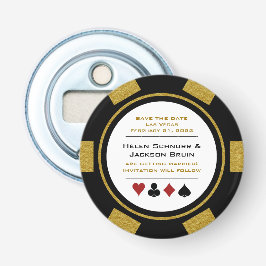 Las Vegas Black Gold Poker Chip Save the Date Flaschenöffner