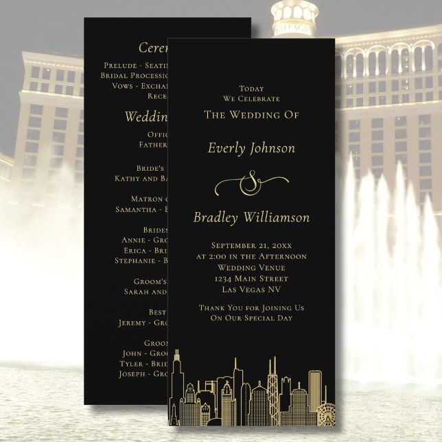 Las Vegas Black Gold Skyline Chic Hochzeitsprogram (Von Creator hochgeladen)
